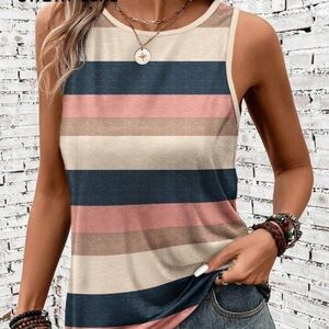 SHEIN Striped Sleeveless Tank Top in Navy, Pink & Cream